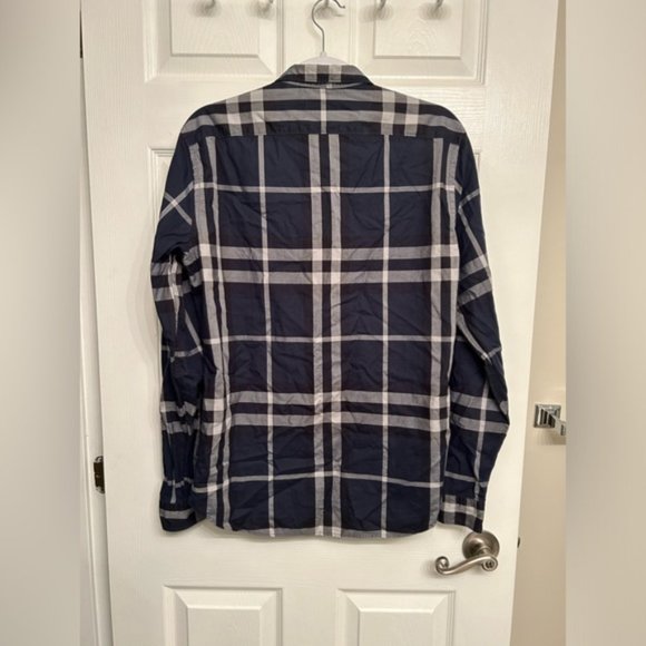SOLD Dark Blue Burberry Brit Nova Check Button Up Shirt - Picture 2 of 5
